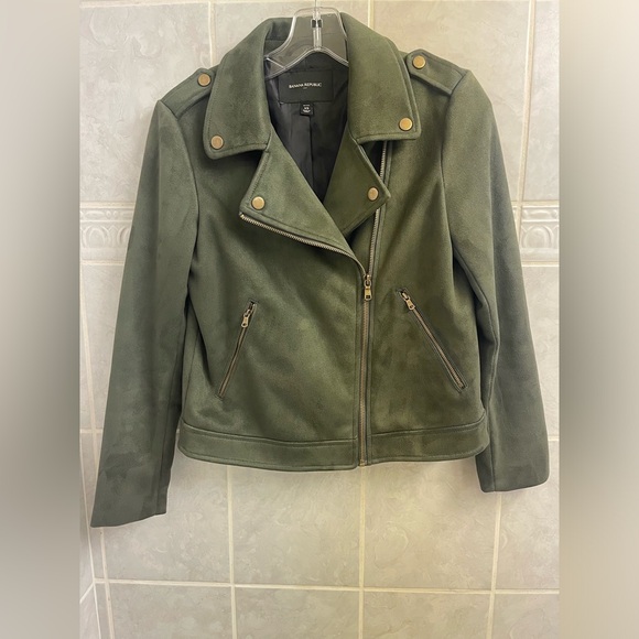 Banana republic jacket Womens Vegan Suede moto full zip green - Picture 3 of 4